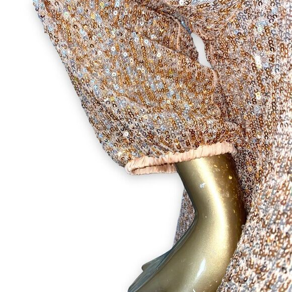 Scoop XL (16-18) plus Rose Gold stretch Sequined Dress. L/S - Picture 10 of 12